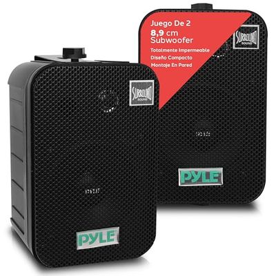 Pyle par de altavoces marinos, Woofer de 3.5”, Tweeter 1, Potencia de 300V Montaje en pared, Techo, Interiores, Exteriores