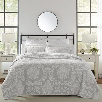 Laura Ashley sängkläder av bomull, vändbart, med matchande örngott, lätt heminredning, perfekt för alla årstider, dubbelsäng, venetiansk grå