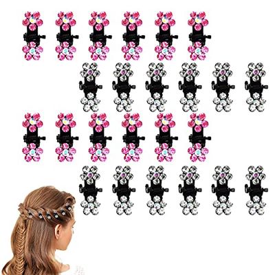 Generic Lot de 24 mini pinces à cheveux pour filles et enfants - Accessoires pour cheveux - Rouge rose et argent - Petites fleurs - Pour tous les jours, fête, bal de fin d'année, mariage