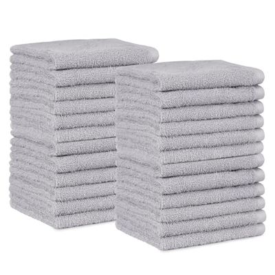Amazon Basics Toallas faciales para baño, 100 % algodón, extraabsorbentes, secado rápido, toalla de salón, paquete de 24, (30 x 30 cm), Gris