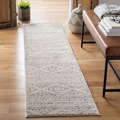 Safavieh - Alfombra Boho para Sala de Estar, Comedor, Dormitorio - Tulum Collection, Alfombra de Pelo Corto, Marfil y Gris, 62 x 240 cm
