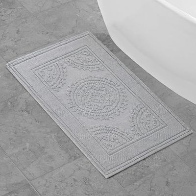 Jean Pierre New York Cotton Stonewash Tapis de Bain Motif médaillon Gris 53,3 x 86,4 cm
