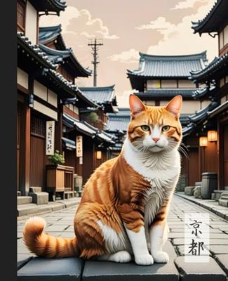 Japanese Lined Journal Notebook - 110 Pages: Kyoto Cat Edition