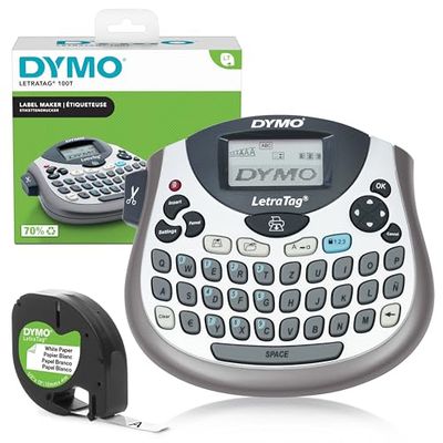 DYMO LetraTag LT-100T märkningsenhet, bärbar märkningsenhet med QWERTZ-tangentbord, silver, perfekt för kontor eller hem