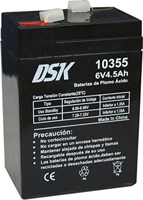 DSK 10355 - Bateria de chumbo AGM recarregável e selada de VRLA 6 V 4,5 Ah. Ideal para sistemas de alarme de segurança, iluminação de emergência, equipamentos elétricos OEM, sistemas SAI, mobilidade
