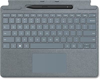 Microsoft Oppervlak toetsenbord Signature Keyboard + stylus Surface Slim Pen 2, ijsblauw, compatibel met Surface Pro 8, Pro 9 en Pro X (toetsenbord Azerty)