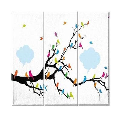 Homemania Afbeelding Bird 3 delen dieren, woonkamer, kinderkamer, meerkleurig, 69 x 3 x 50 cm, HM203PKNV-204, polyester, hout