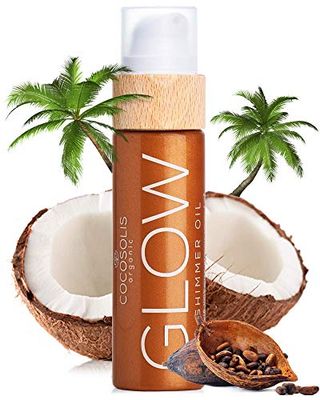 COCOSOLIS GLOW Huile éclat chatoyant - Bio oil hydratante - Huile bronzante visage et corps - Ingrédients naturels bio - Nouveau parfum cookie (110 ml)