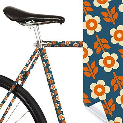MOOXIBIKE l Bini blå cykelfolie med mönster för vägcykel, MTB, trekkingcykel, fixie, hollandcykel, stadscykel, skoter, rullator för en ram på ca 13 cm