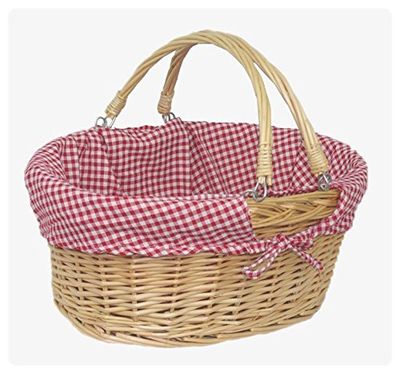 Red Hamper Wicker Shopping Basket, Brown, Rose Lining