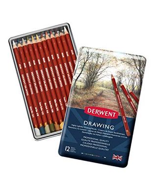 Derwent Drawing Colouring Pencils, Drawing & Writing, Set Of 12, Ideal For Illustrating & Detailing, Professional Quality, 0700671