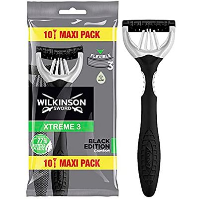 Wilkinson Sword Xtreme 3 Black Edition Rasoirs Jetables Masculins, 10 unités
