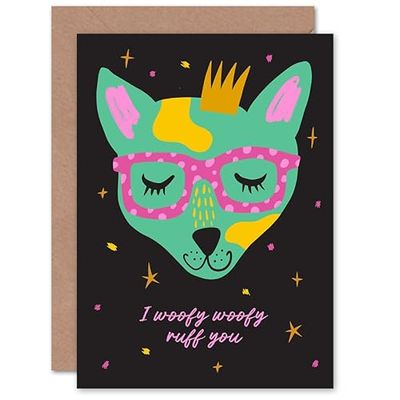 Wee Blue Coo Woofy Ruff Really Love You Queen Dog with Glasses Sealed Greeting Card Plus Envelope Blank inside
