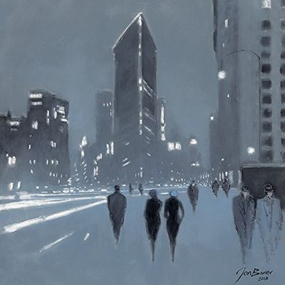 Jon Barker il Flatiron Building, New York, 40 x 40 cm, Motivo: Impronte in Tela, Colore: Multicolore