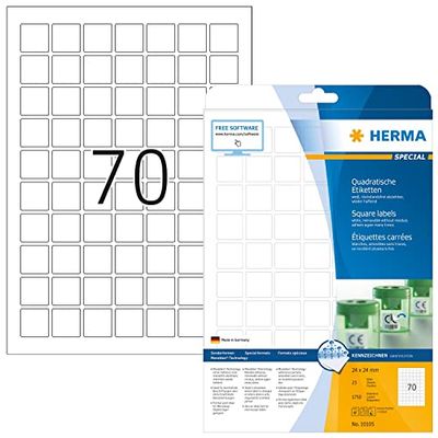 HERMA Self Adhesive Removable Labels, 70 Labels per A4 Sheet, 800 Sheets, 24 x 24 mm, 56000 Labels, Blank Multipurpose Labels Stickers, Sticky Labels for Laser & Inkjet Printer, White