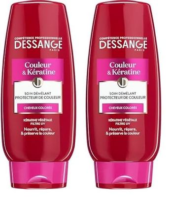 Dessange - Soin Démêlant Couleur & Kératine - Enrichie en Kératine Végétale - Pour Cheveux Colorés - Préserve l'Éclat et la Couleur - 3 Produits Shampooing, Masque, Sérum (Lot de 2)