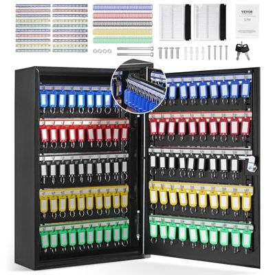 VEVOR Armario para Llaves con 200 Ganchos Caja para Llaves de Pared de Acero 38x13,8x55cm Armario con Soporte para Llaves Cerradura 200 Etiquetas 2 Llaves Almacenamiento Seguro para Oficina Hotel
