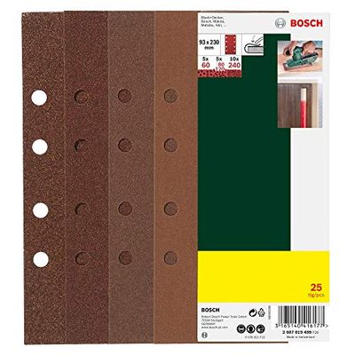 Bosch 2607019499 Bosch 2607019499 - pacote de 25 lixas para lixadeiras orbitais (93 x 230 mm, 8 perfurações, grão), GR 60, 80, 120, 240