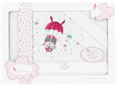 INTERBABY Paracaïdas Beddengoedset voor kinderbed, wit en roze, 100% katoen, 3-delig beddengoed voor de winter, voor baby's