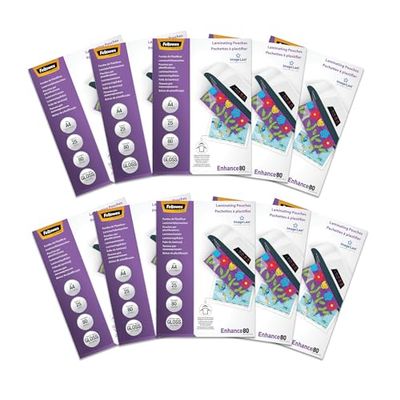 Fellowes A4 Laminating Pouches - Gloss Finish - 250 Sheets (25pk x 10) - 160 Micron (2 x 80 Micron) - High Quality Finish with Image Last Directional Quality Mark - Ideal for Photos and Notices