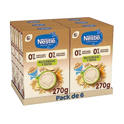 Nestlé 0% 0% Papilla de Cereales Multicereales con Frutas, a partir de los 6 meses, 6 x 270 g