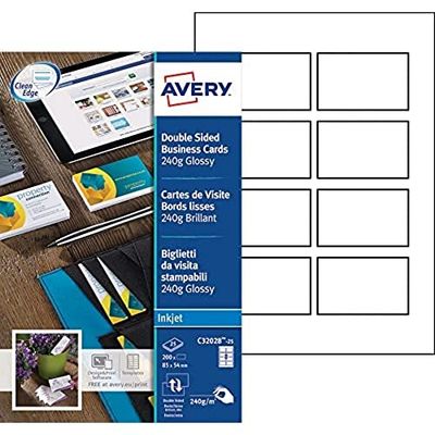 Avery C32028-25 Printable Double-Sided Glossy Business Cards, 8 Cards Per A4 Sheet