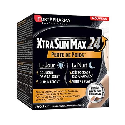 Forté Pharma – XtraSlim Max 24 | Bruleur de graisse puisant - Piment doux, Pissenlit - Perte de poids Ventre plat Elimination | Complément alimentaire Minceur | Programme 1 mois | 60 comprimés, 2/jour