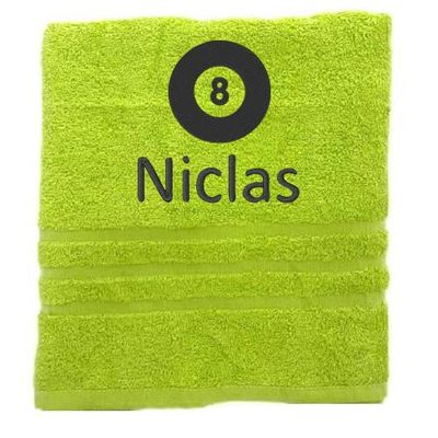 Asciugamano personalizzato con nome Nome sportivo splendidamente ricamato Asciugamano da bagno Asciugamano in cotone 100% personalizzato con nome (100 x 50 cm, Biliardo)