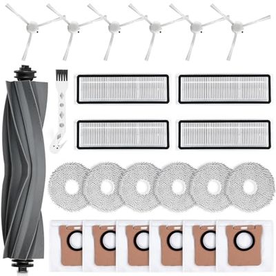 18 Pcs Accessories Kit for Dreametech L10s Ultra / L10 Ultra Robot Vacuum Replacement Parts Including 1 Main Brush 4 HEPA Filters 6 Sidebrushes 6 Mop Pads 1 Cleaning Brush