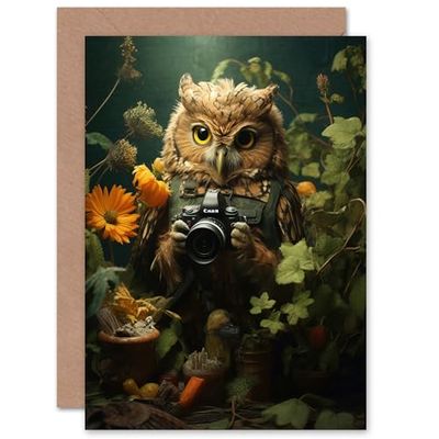 Artery8 Wildlife Photographer Owl Fan for Him or Her Man Woman Birthday Thank You Congratulations Blank Art Greeting Card