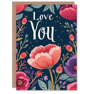 Artery8 Valentines Day Greeting Card Love You Floral Pattern For Her Wife Partner