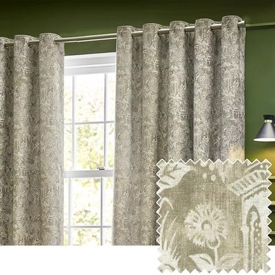 Wylder Tropics Bengal Chenille Eyelet Curtains, 117cm x 137cm, Linen