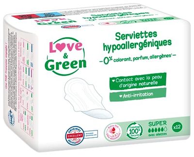 Love & Green - Guardanapos hipoalergénicos (0 %, 1 x 12)