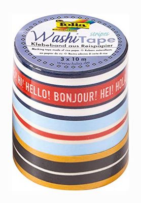 Folia Washi Tape 26445 klassiskt självhäftande tejp av rispapper – 3 delar perfekt för dekoration och dekoration