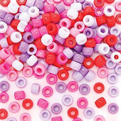 Baker Ross AX623 Pony Beads - Pack of 750, Red, Pink and Purple for Children's Jewellery Making, Arts Crafts