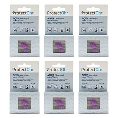 ProtectOhr - Tapones para los oídos Aqua, 6 paquetes de 2 tapones para los oídos, tapones de silicona reutilizables, ideales para la natación, morados