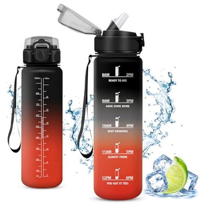 Vikaster Borracce, 1l Borraccia con cannuccia, Water Bottle Senza BPA & Prova di Perdite, Bottiglia Acqua Sportiva per Bambini Scuola, Bici, Palestra, Yoga, Ufficio, Trekking, Outdoor