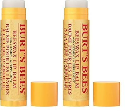 Burt's Bees Lip Balm Beeswax, Moisturising Lip Balm With Vitamin E & Peppermint Oil, 100% Natural Origin, 4.25g (Pack of 2)