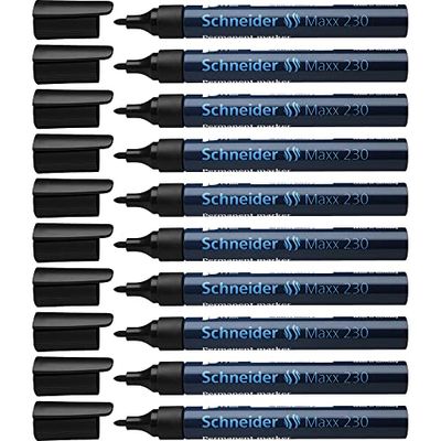 Schneider Marker Pen 230 Black 1-3 mm Permanent Refillable with Aluminium Barrel Pack of 10