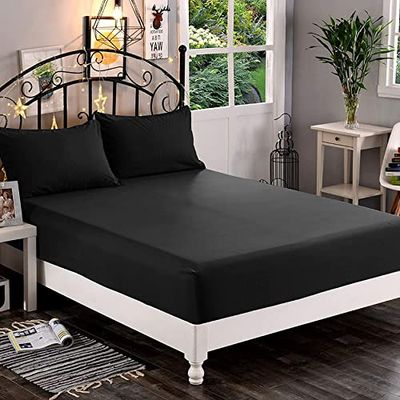 Elegant Comfort 1500, Lenzuolo con Angoli Profondi (40,64 cm), di qualità alberghiera, in Morbida Microfibra, Resistente alle Pieghe e allo sbiadimento, per Letto King Size, Nero
