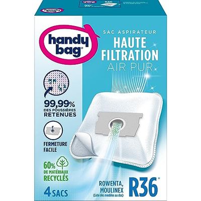 Melitta Handy Bag R36 Set of 3 x 4 Vacuum Cleaner Bags for Moulinex and Rowenta Vacuum Cleaners, Airtight Closure, Anti-Allergenic Filter