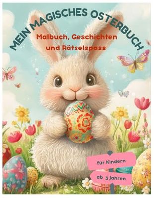 Mein magisches Osterbuch – Malbuch, Ostern-Geschichten & Rätselspaß für Kinder ab 3: Oster-Malbuch mit fröhlichen Geschichten, Labyrinthen, Punkt-zu-Punkt-Bildern & spannenden Rätseln