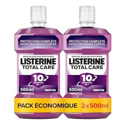 Listerine Bain de Bouche Quotidien Total Care (Lot de 2 bouteilles de 500 ml) – Soin bucco-dentaire 10 bénéfices en 1 – Haleine fraîche durable