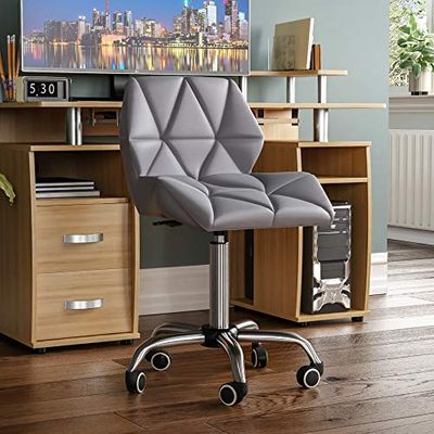Vida Designs Geo Office Computer Stoel, Grijs, Gaming Secretaresse Verstelbare Draaibare Benen Lift Chrome PU Faux-Leer