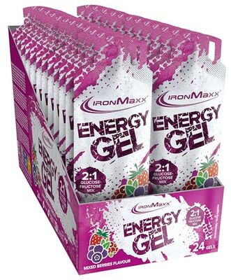 IronMaxx® Energy Gel – Mixed Berries 24x67ml | Avec 25 g de glucides et 200 mg de sodium par portion | Idéal lors d'un effort physique intense | Pratique pour emporter