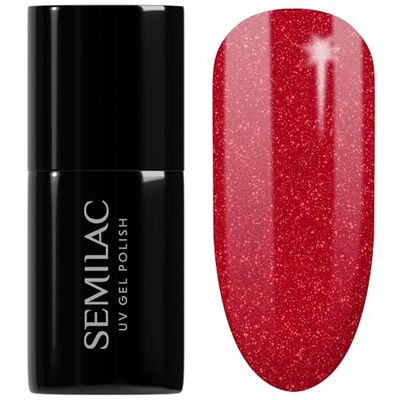 SEMILAC Gel Nail Polish 025 Glitter Red - Full Coverage Gel Polish - Soak Off Easy To Use LED/UV Nail Lamp - Long Lasting Manicure and Pedicure up to 3 weeks
