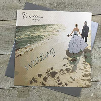 white cotton cards Beach Congratulations Handmade Wedding Card, Large, XPD260D