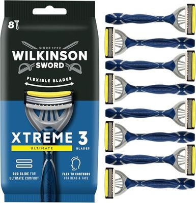 Wilkinson Sword Xtreme 3 Ultimate I Máquina de barbear homem 3 folhas I lâmina de barbear descartável flexível e pivotante I dupla faixa lubrificante DuoGlide Aloe Vera I 8 unidades