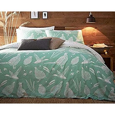 Creative Cloth Moorland Birds - Set copripiumino con motivo autunnale e menta, Policotone, Green, Doppio