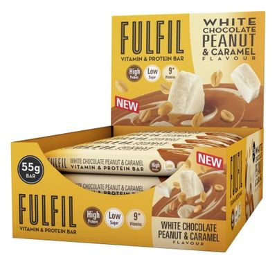 FULFIL Vitamin and Protein Bars (15 x 55 g Bars) — White Chocolate Peanut and Caramel Flavour — 20 g High Protein, 9 Vitamins, Low Sugar